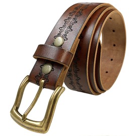 Mens Vintage Genuine Leather Casual Jean Belt Strap with Brass Buckle(BRS BKL,42)