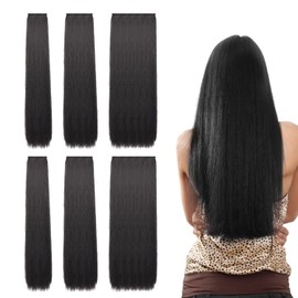6 Piece Clip-In Hair Extensions, Long Straight Clip-In Hair Extensions, Black Hair Pieces, Clip-In Wigs, Hair Clip-In Hair Extensions, Women's Wigs, Synthetic Hair, Black