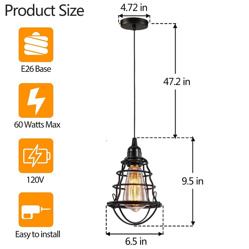 Industrial Pendant Light INNOCCY Edison Hanging Cage Pendant Lights E26