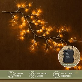 CAMANTU White Birch Garland with Lights 6ft 72LED, Battery Operated Twig Vine with Timer, Lighted Birch Tree for Walls Home Mantle Decoration Indoor Outdoor