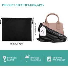 6 Pack Purse Dust Bags Large Silk Drawstring Dust Bag Cover for Handbag Shoe Storage(Black, M-19.6 × 15.7 in)