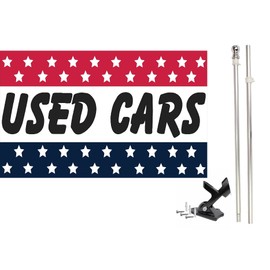 COBB PROMO 3x5 American Flag Style Advertising Banner Sign Commercial and Business Marketing Flag with Tangle Free Spinning Aluminum Telescopic Flag Pole and Black Mount (Used Cars)