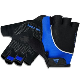 Trazant Half Finger Cycling Gloves Anti-Slip Bike Gloves Gel Padded Shock Absorbing Bicycle Riding Gloves for Men and Women (Blue-Black, X-Large)