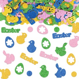 200PCS Easter Confetti Pink Gold Green Blue Bunny Chick Easter Words Eggs Decor Confetti Easter Glitter Paper Confetti for Easter Decoration Spring Gifts Cards Easter Party Favor Table Decoration