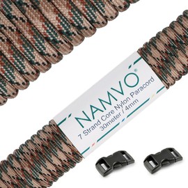 Namvo 550 Paracord Mil Spec Type III 7 strand parachute cord Total Length 100ft / 30 Meters, Dark Green Camo