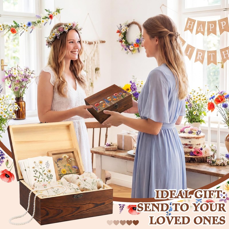 Wedding Wooden Keepsake Box, Flower, Brown, 11.02 x 8.86 x
