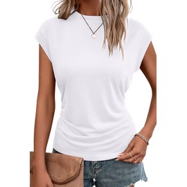 Bliwov Womens Summer Cap Sleeve Tops Business Casual Crewneck T Shirts Trendy Spring Break Outfits Beach Vacation Clothes White
