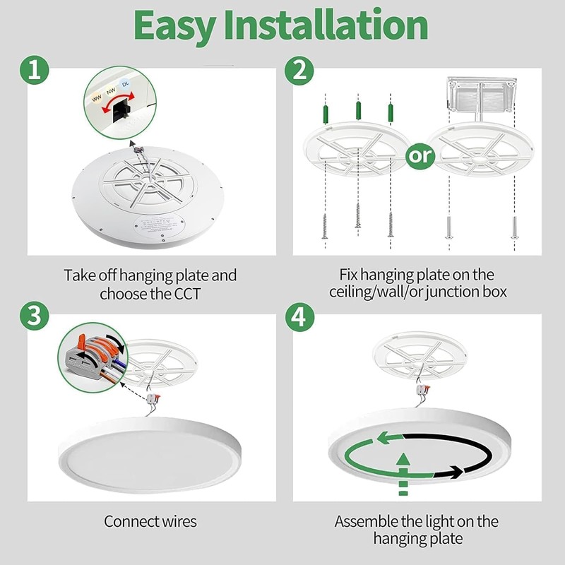24 Inch Large LED Flush Mount Ceiling Light, 50W,5480LM, 3000K/4000K/6000K