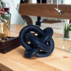 DEERWIN Wood Knot Chain Link Decor - 3 Link Boho Wooden Hand Carved Decorative Wooden Links Knots for Coffee Table Entryway Modern Farmhouse Shelf Decoration (Navy Blue)