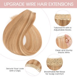 Silk-co Secret Wire In Hair Extensions No Clip Invisible Remy Human Hair One Piece Straight Natural Invisible Adjustable Secret Wire Hairpiece Extensions 12Inch-55g #12P613 Golden Brown&Bleach Blonde