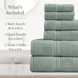 Springtree Home 100% Cotton Bathroom Towel Set | 6 Piece Set - Green Bath Towels | Geometric Textured Design | Absorbent & Quick-Dry | Oeko-TEX® Standard 100 Cotton | Myla Collection - Lily Pad Green