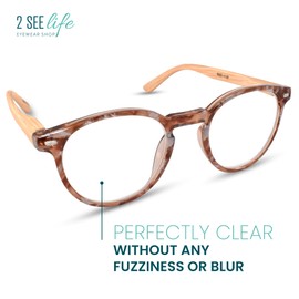 Tortoise Retro Bamboo Frame Round Reading Glasses for Women with Sturdy Made - Flexible Spring Hinge Readers for Women - Trendy for all Face Shapes High End Fashion Reader Glasses - Cheaters 2.0+
