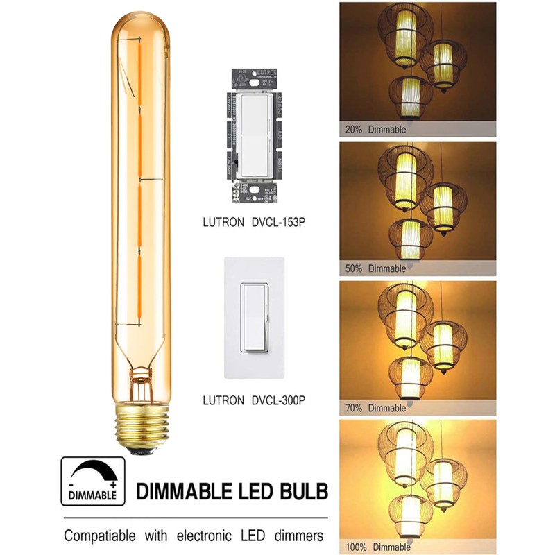 LVYE T10 Led Bulbs 4W E26 Dimmable Tubular Bulbs 2700K