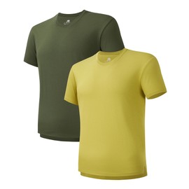 DAVID ARCHY Men's Heavyweight T-Shirt Cotton Sorona Casual Plain Shirts Side Slit Tees Crewneck for Men 2-Pack(L, Yellow Plum/Sap Green)
