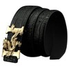 ALAKA mens Dragon Buckle Alligator Pattern Leather Belt, Black, Length