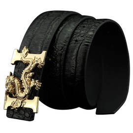 ALAKA mens Dragon Buckle Alligator Pattern Leather Belt, Black, Length 110cm * Width 3.8cm