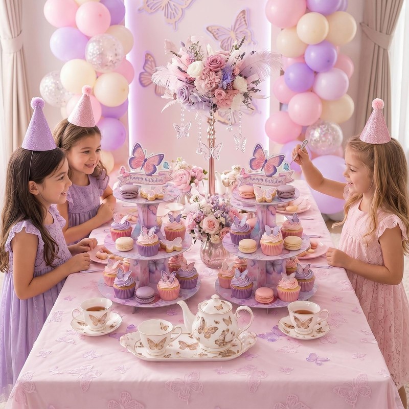 ArtSocket 2pc 3-Tier Butterfly Cupcake Stand Birthday Decoration