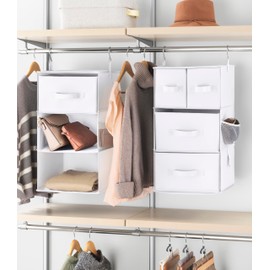 Whitmor Multi-Functional Hanging Organizer with Drawer Inserts- 5 Section - Closet Organizer - White