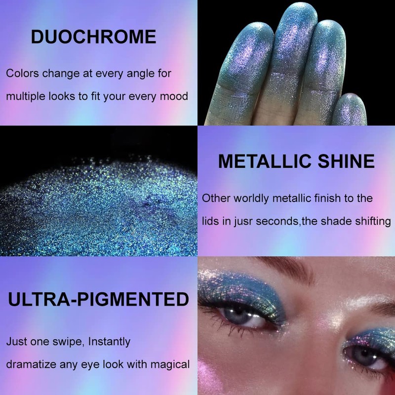 Afflano Holographic Eyeshadow Glitter, Colour Changing Multichrome Eyeshadow Silver Blue