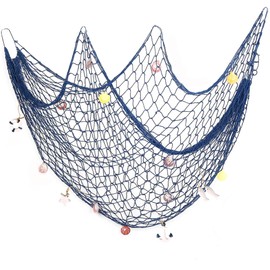 Dantolo Fishing Net Decoration with Shells, Pack of 14 Natural Shells and Sea Decoration, Mediterranean Style for Beach Parties, Weddings, Photography Wall Decoration, 150 x 200 cm