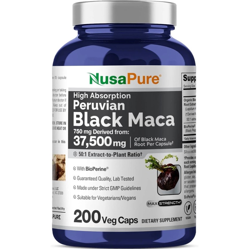 NusaPure Black Maca Root 50:1 Extract, 750 mg Equivalent to