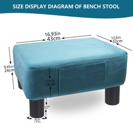 AOKMZUS Ottoman Footstool, Rectangular Velvet Footstool, Sofa Stool with high Elasticity Sponge seat and Metal Round Legs, Used for Bedroom, Living Room, Office Desk, Courtyard footrest (Sky Blue)