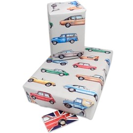 Classic British Cars Wrapping Paper 2 Pack - Carefully Curated Illustrations