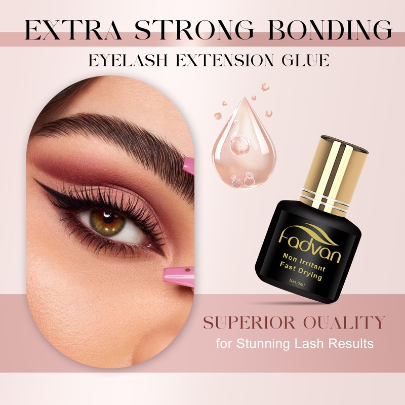 FADVAN Professional Eyelash Extension Glue - 1 Second Fast Dry,