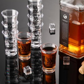 Sliner 48 Pack Birthday Shot Glasses Bulk 1.4oz Cheers to 30/40/50/60/70/80 Years Shot Glass Unbreakable Thick Base Mini Clear Plastic Wine Glass Anniversary Favors for Guests(Black,30 Years)