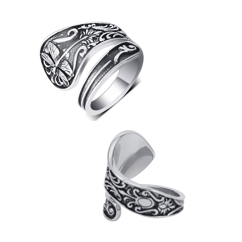 Cawsug Spoon Rings for Women Vintage Silver Boho Statement Dragonfly