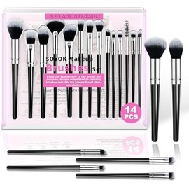 Makeup Brush Set, 14 Pcs Makeup Brushes with 2 Beauty Blenders, Travel Makeup Brush Set for Foundation, Concealer, Blush and Eyeshadow Brush(Black)