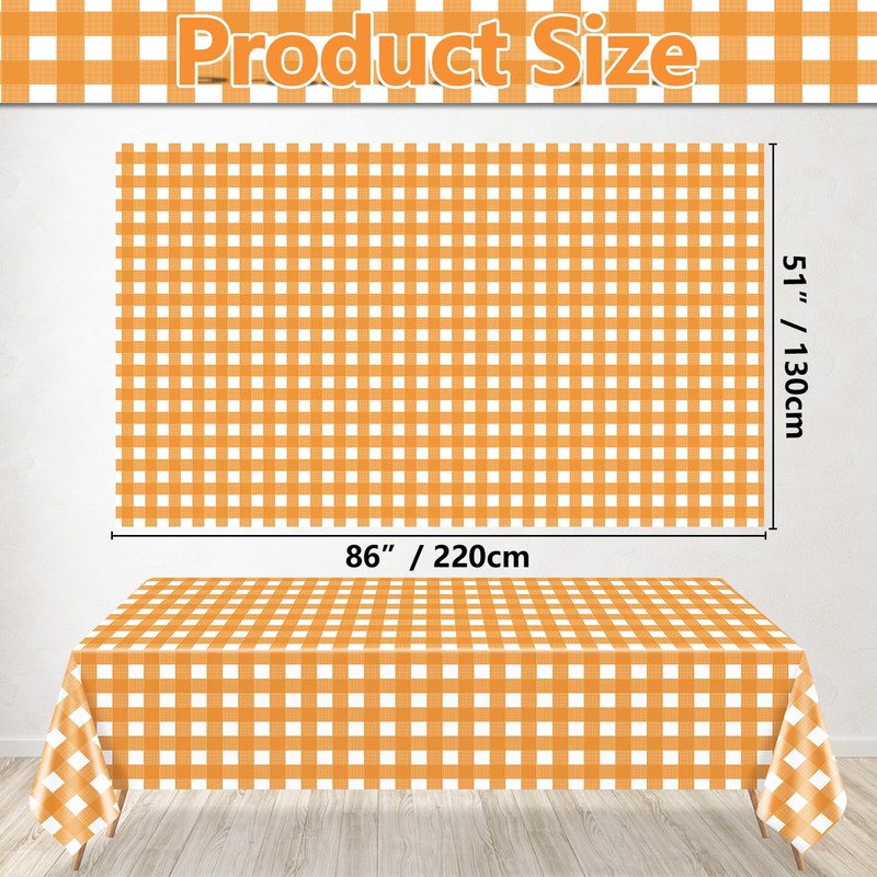 4 Pack Orange Gingham Tablecloths for Birthday Party Fall Thanksgiving