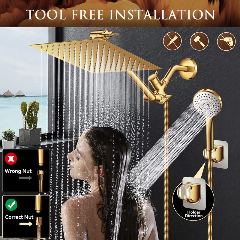 Beekim 12'' Shower Head with Handheld, High Pressure Rainfall Shower