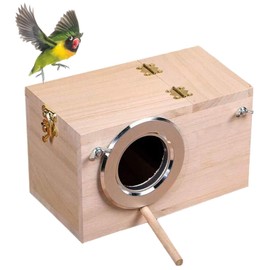 Parakeet Nesting Box, Bird Nest Breeding Box Cage Wood House for Finch Lovebirds Cockatiel Budgie Conure Parrot (M:9.8"×5.1"×5.3")