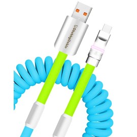 Neon Chubby - New Spring Charge Cable Coiled Charging Cable for Carplay USB C Spiral Fast Charger Cable and Sync for Smart Phone,Tablet, Light Blue+Light Green, USB-A to Type-C, 2.29FT-3.6FT