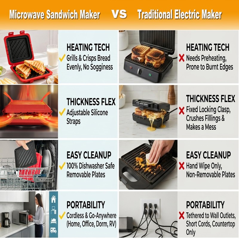 2026 Microwave Sandwich Maker, Microwave Toaster with Adjustable Silicone Strap,