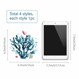 GORGECRAFT Window Sticker with Coral Motif, Summer Seaweed, Ocean and Sea Motif, Glass Window Sticker, Under the Sea, Waterproof, Removable, for Sliding Doors, Prevents Bird Strike, Room Decoration, 4