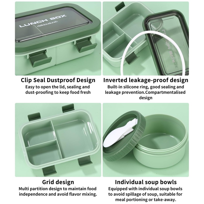 Huifoo Lunch Box Set, 1250 ml Lunch Box with Compartments