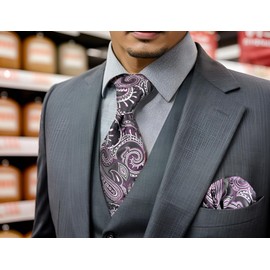 S&W SHLAX&WING Men's Necktie Set, Pocket Square Necktie, 57.9 inches (147 cm), Satin Weave, Formal, A72-SH