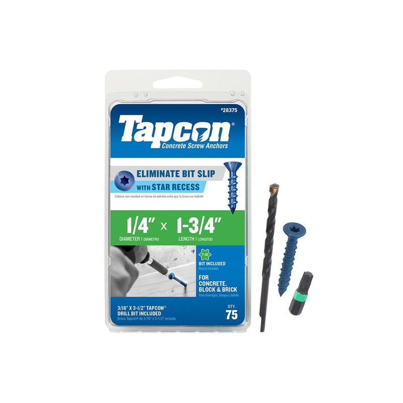 Tapcon 28375 1/4x1-3/4 Blue Star Drive Bugle Head Concrete Anchors