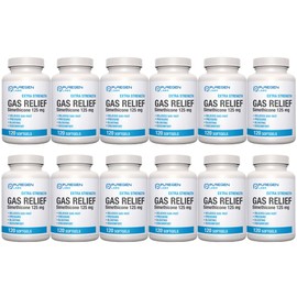 Puregen Labs Extra Strength Gas Relief Softgels with Simethicone 125 mg | Fast Relieve of Pressure, Bloating and Painful Discomfort – 12 Pack | Total 1440 Softgels