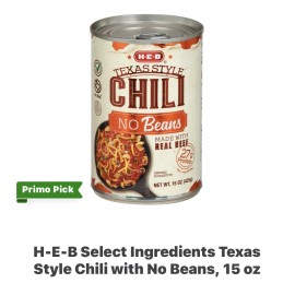 HEB chili texas style chili no beans 15oz. bundle of 4. cold weather treat