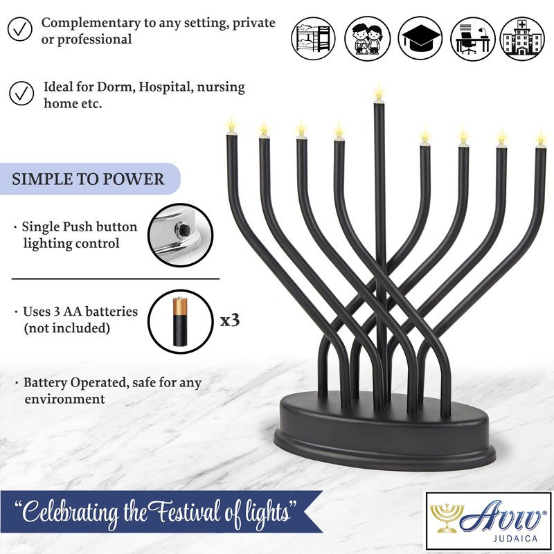 Traditional Hanukkah Electric Menorah Low Voltage Hanukkiah with LED Bulbs