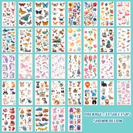 Keikihipa Tattoos for Kids, 350+ Mixed Styles (37 Sheets) Temporary Tattoos Stickers Set Gift for Girls and Boys, Space Dinosaur Animals Butterfly Tattoos for Kids Birthday Party Supplies