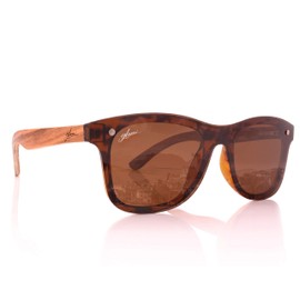 glozzi Sunglasses Men and Women Wood Polarised UV400 with Wooden Temple and Cork Glasses Case, Zebrano Havana, M