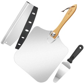 RICOJYCX Pizza Peel, Aluminum Pizza Spatula Set, 14" x 27" Metal Pizza Paddle with Long Handle, Pizza Rocker Cutter, Pizza Spatula, Pizza Shovel for Pizza Oven Baking Accessories Dough Bread Pastry