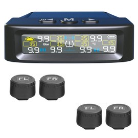 MAEZOE Tire Pressure Monitoring System - TPMS with Solar and USB Charger, 4 External Sensors & 6 Alarm Modes, LCD Real-time Display (0-87 PSI), Auto Sleep Mode for RV, Sedan, SUV, MPV, Trailer, Truck