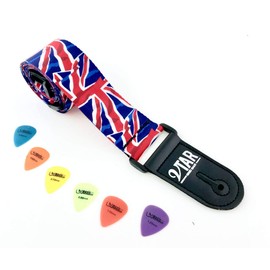 Vtar Vegan UK British Union Jack Flag Style Blue Red and White Guitar Strap