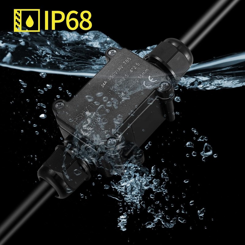 IP68 Waterproof Junction Box, 2 Way Cable Connector, External Junction