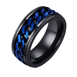 PAURO Men's Stainless Steel Europe America Blue Chain Rotatable Black Ring Size N